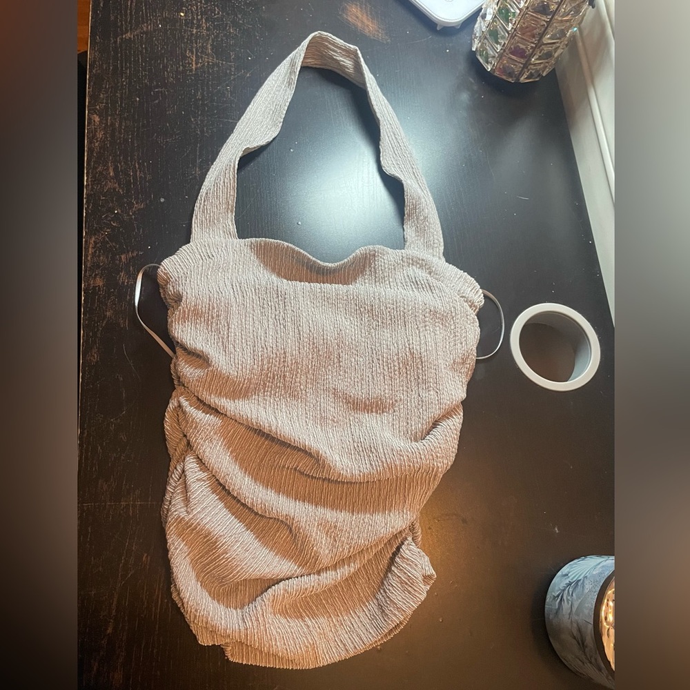 ZARA Textured Halter Neck Top – Pearl Gray
